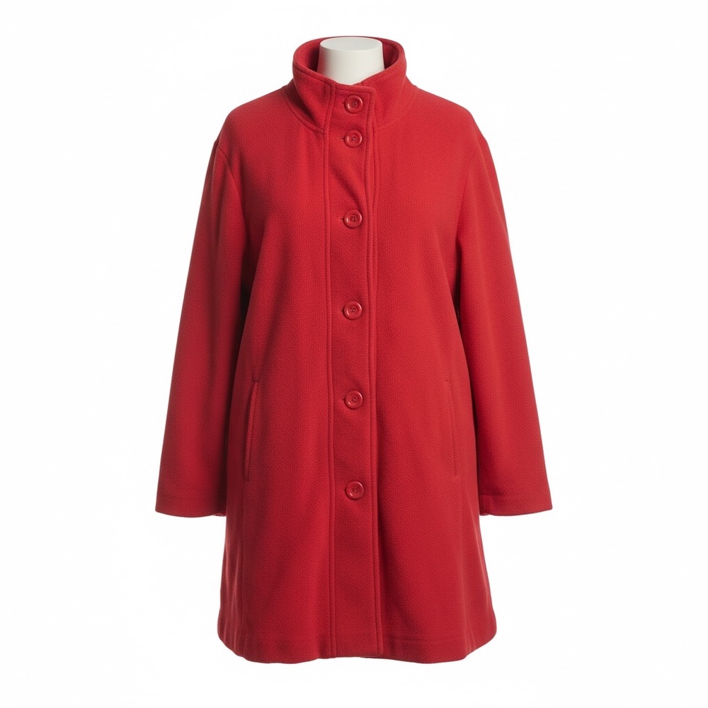 🦄 Woman Within Vibrant Red Button-Up Pea Coat